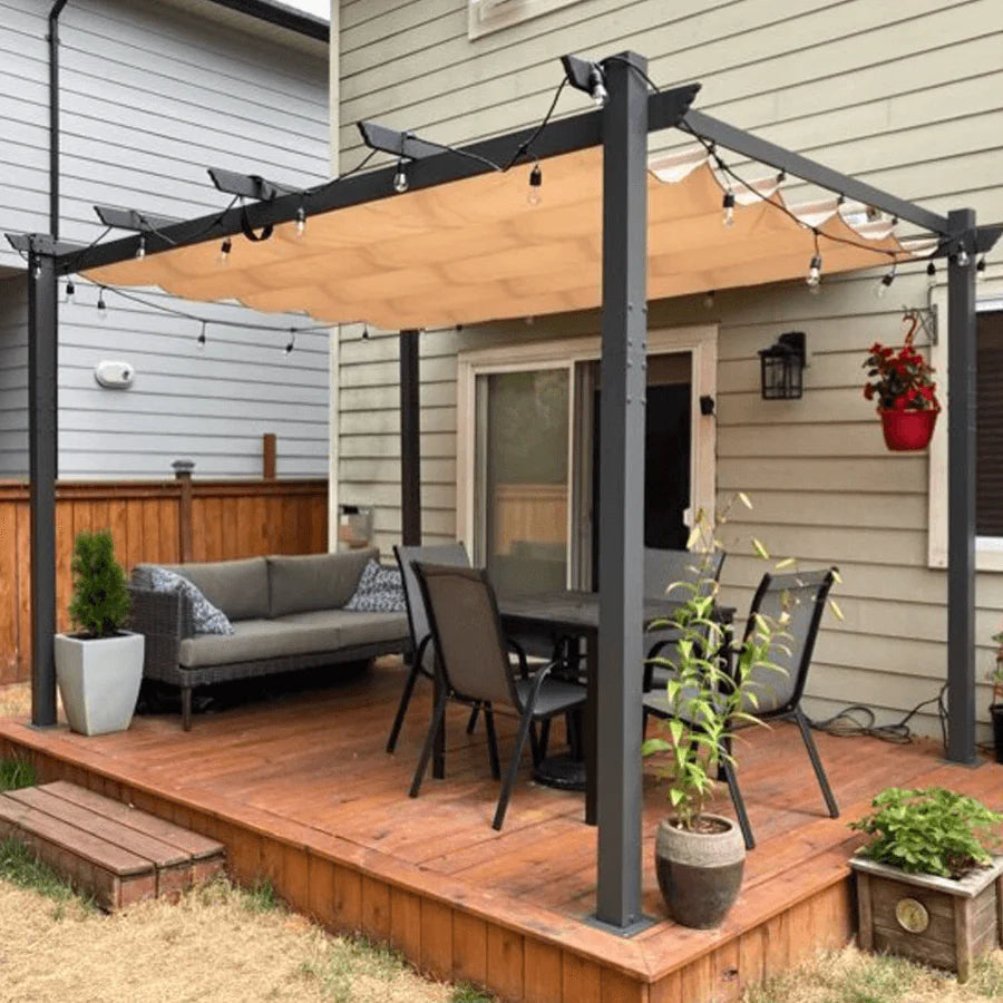 PURPLE LEAF 10 x 13 ft Outdoor Retractable Pergola with Sun Shade Canopy Patio Aluminum Pergola for Garden