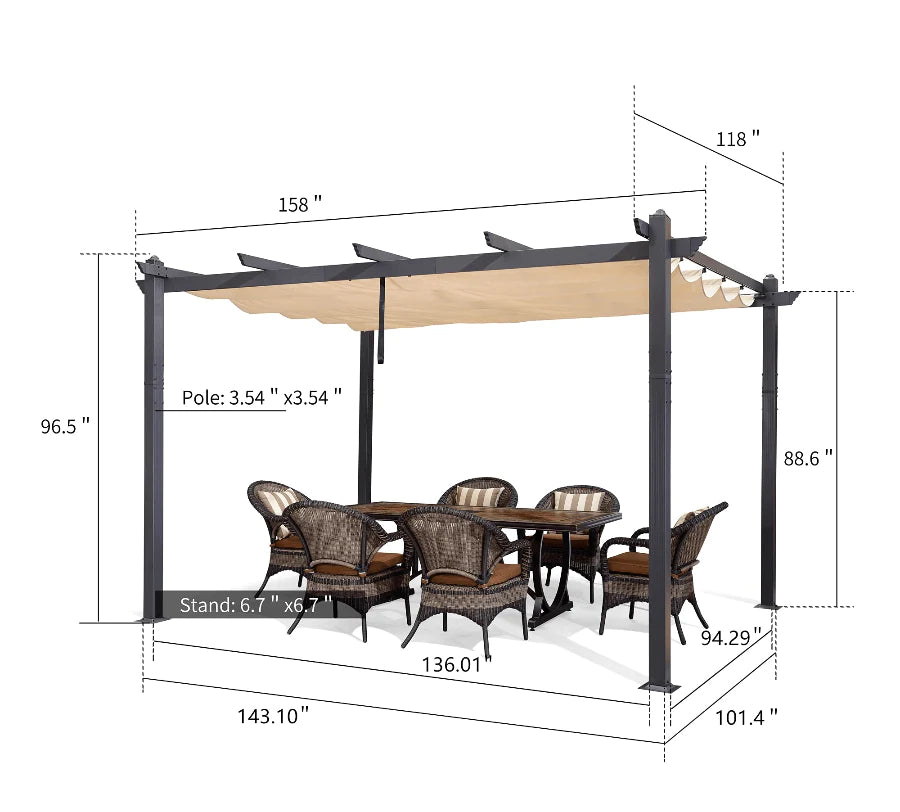 PURPLE LEAF 10 x 13 ft Outdoor Retractable Pergola with Sun Shade Canopy Patio Aluminum Pergola for Garden