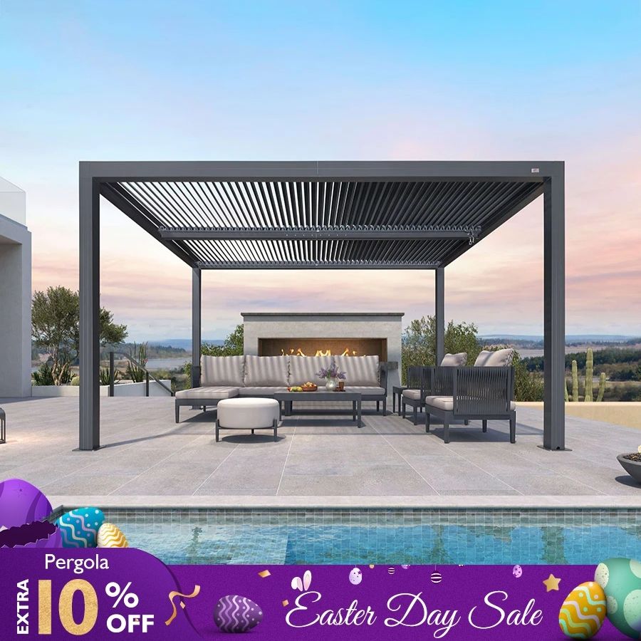 PURPLE LEAF Louvered Pergola Outdoor Aluminum Pergola with Adjustable Roof for Deck Backyard Garden Hardtop Gazebo