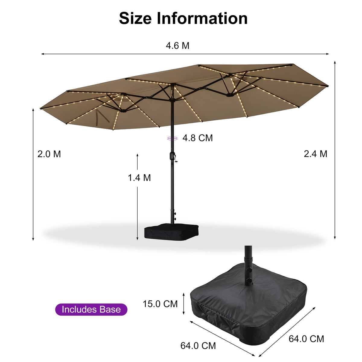 PURPLE LEAF Double Sided Patio Umbrella with Light Large Market Umbrellas with Base