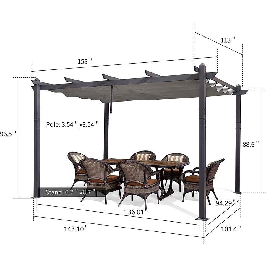 PURPLE LEAF 10 x 13 ft Outdoor Retractable Pergola with Sun Shade Canopy Patio Aluminum Pergola for Garden