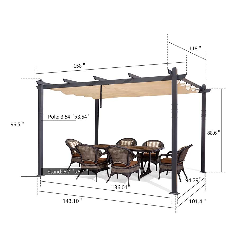 PURPLE LEAF 10 x 13 ft Outdoor Retractable Pergola with Sun Shade Canopy Patio Aluminum Pergola for Garden