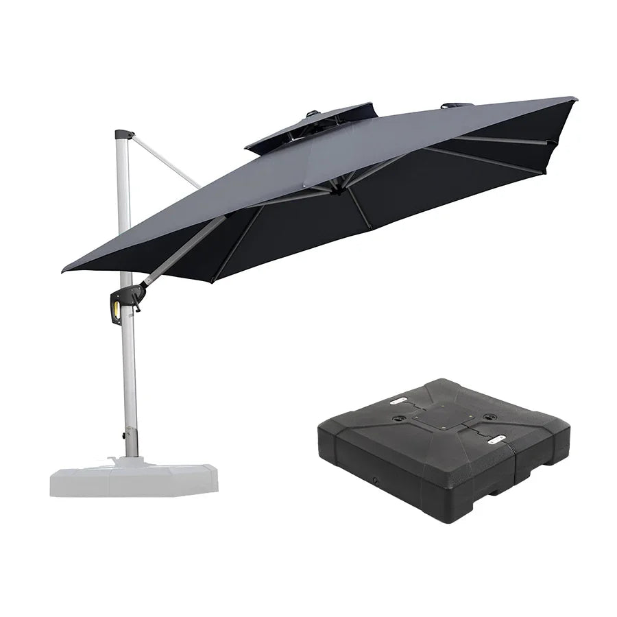 PURPLE LEAF Large Square Patio Cantilever Umbrella With Base for Garden Pool Porch