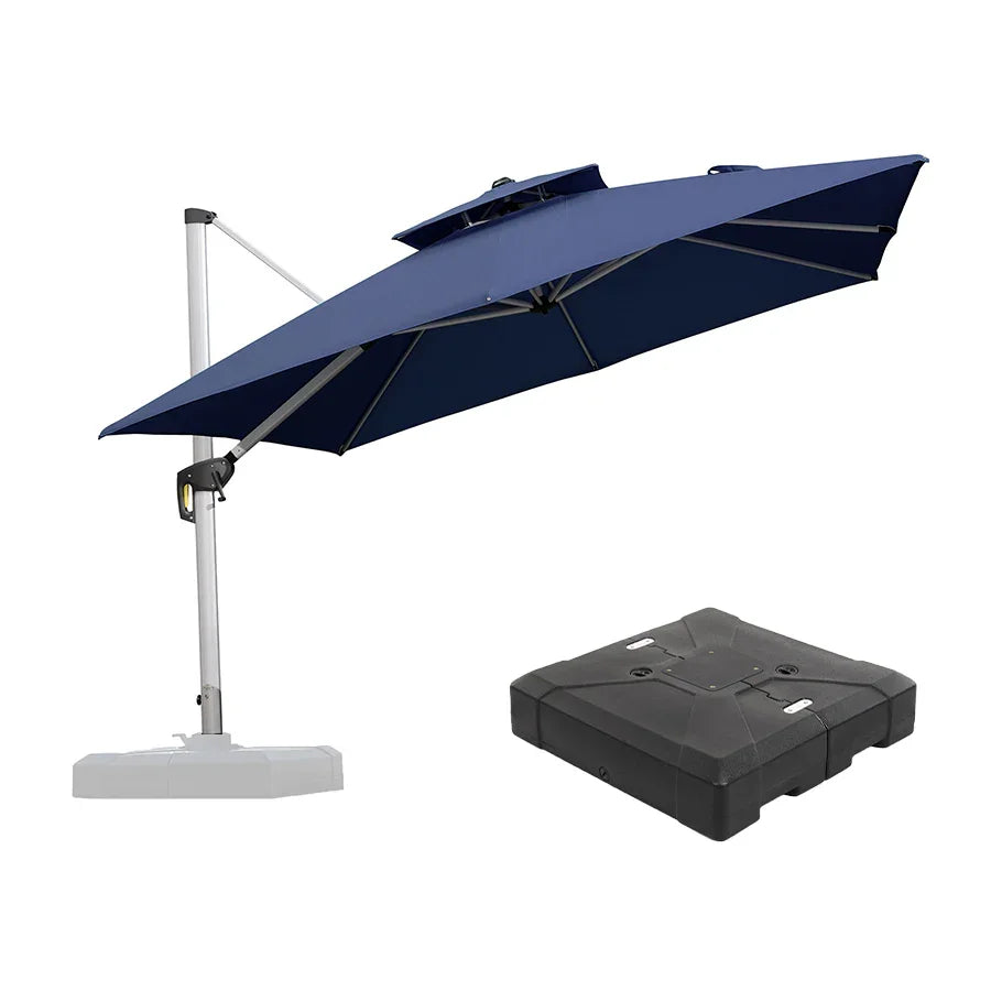 PURPLE LEAF Large Square Patio Cantilever Umbrella With Base for Garden Pool Porch