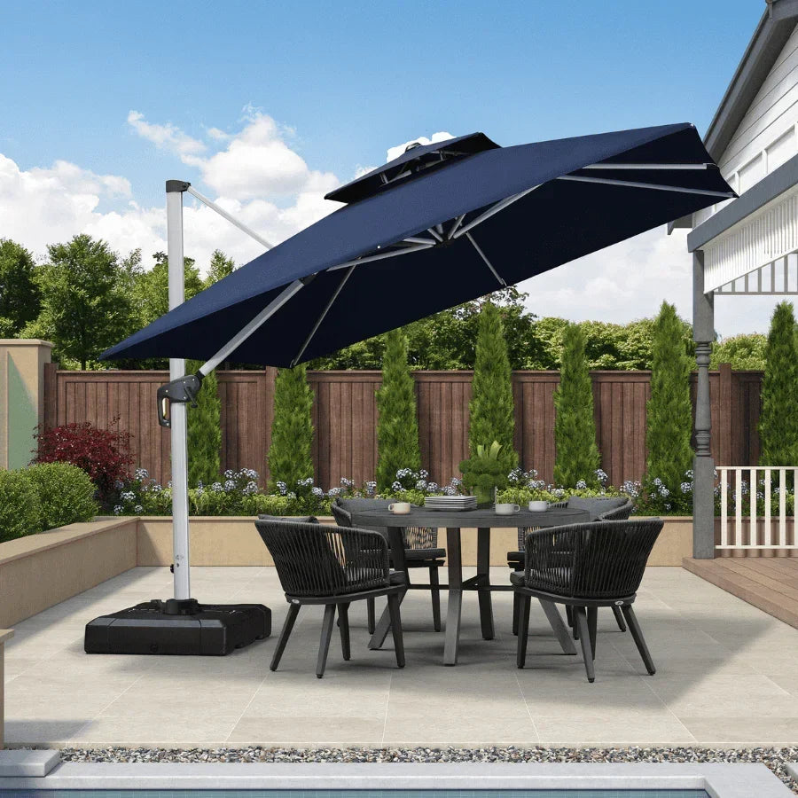 PURPLE LEAF Large Square Patio Cantilever Umbrella With Base for Garden Pool Porch