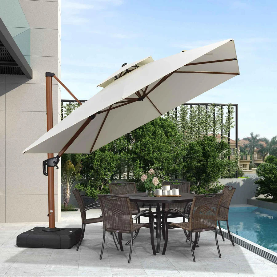 PURPLE LEAF Double Top Square Aluminum Umbrellas in Wood Color