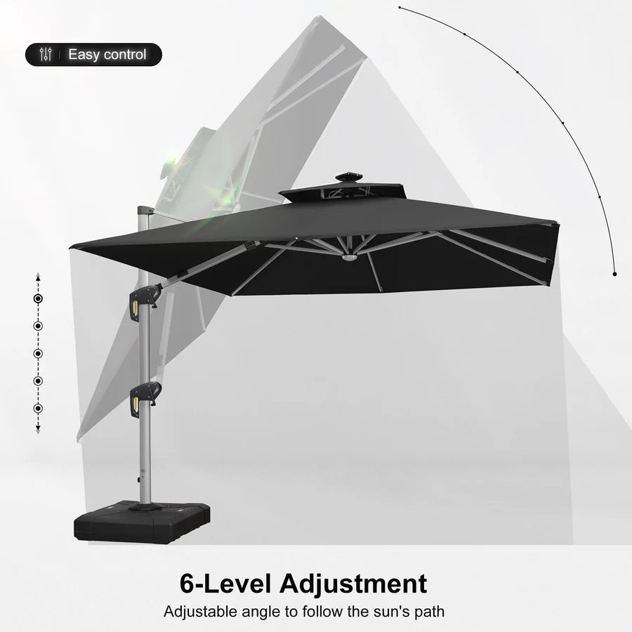 PURPLE LEAF Double Top Square Outdoor LED Umbrellas