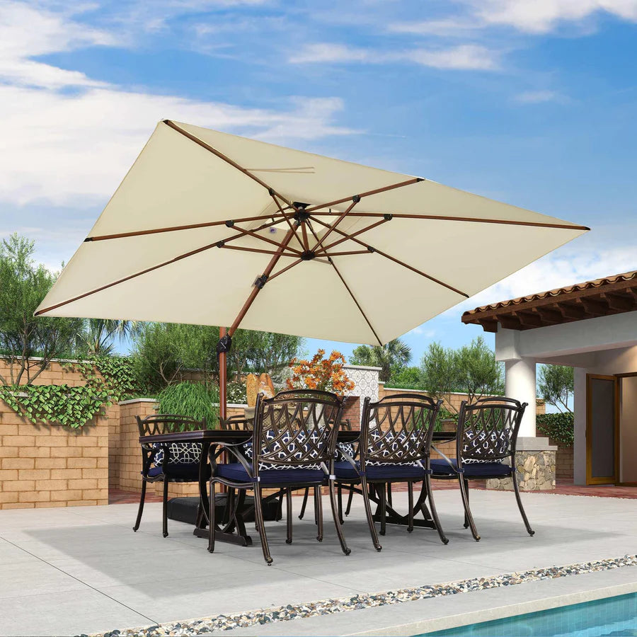 PURPLE LEAF Double Top Rectangle Aluminum Umbrellas in Wood Color