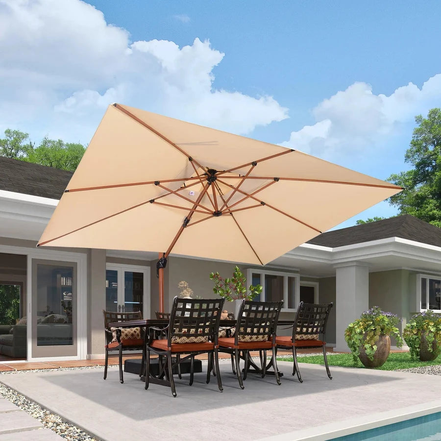 PURPLE LEAF Double Top Rectangle Aluminium Umbrellas in Wood Color