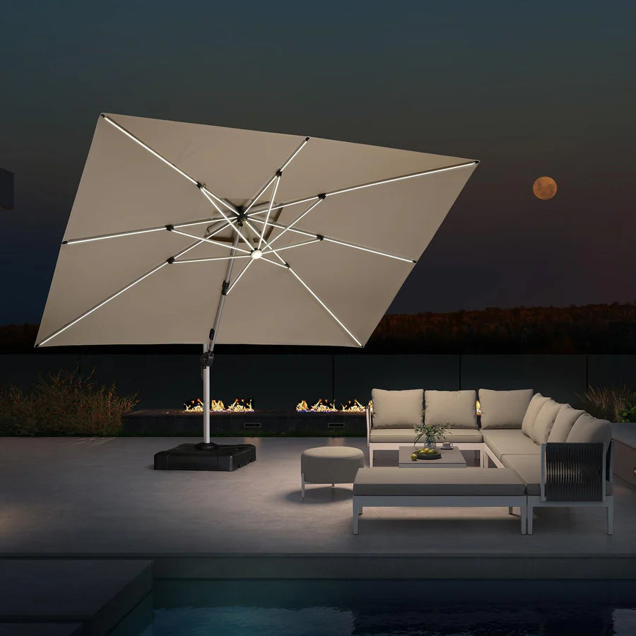 PURPLE LEAF Double Top Square Outdoor LED Umbrellas