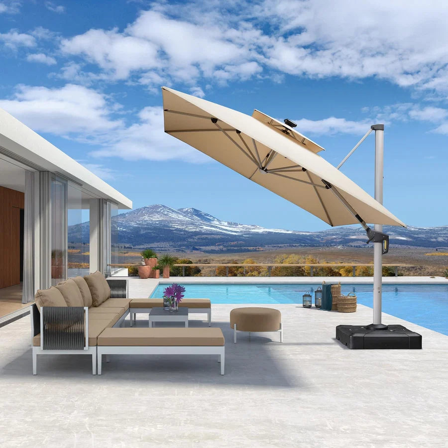 PURPLE LEAF Double Top Square Outdoor LED Umbrellas