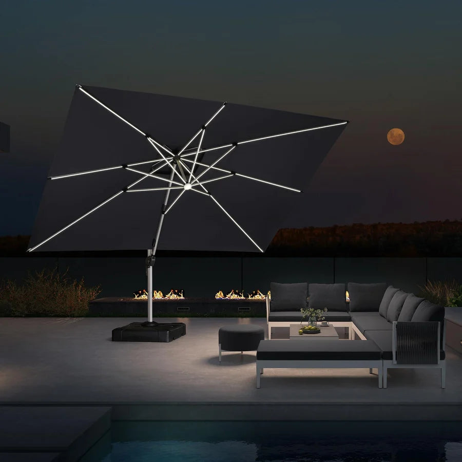 PURPLE LEAF Double Top Square Outdoor LED Umbrellas