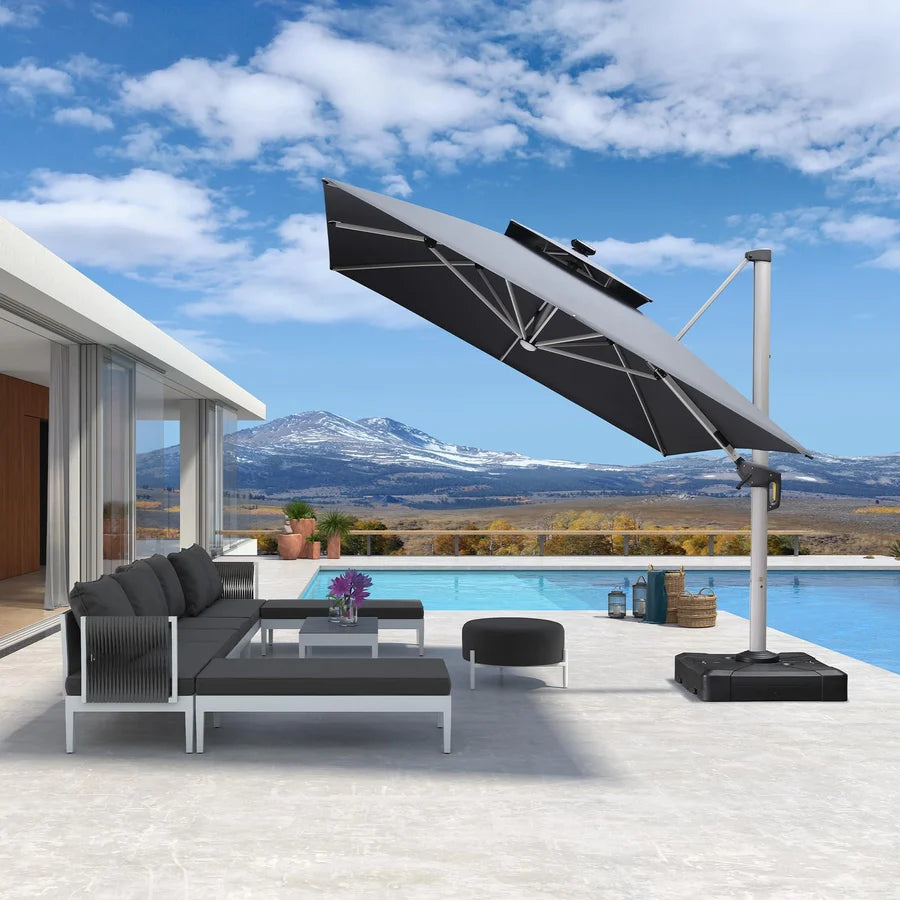 PURPLE LEAF Double Top Square Outdoor LED Umbrellas