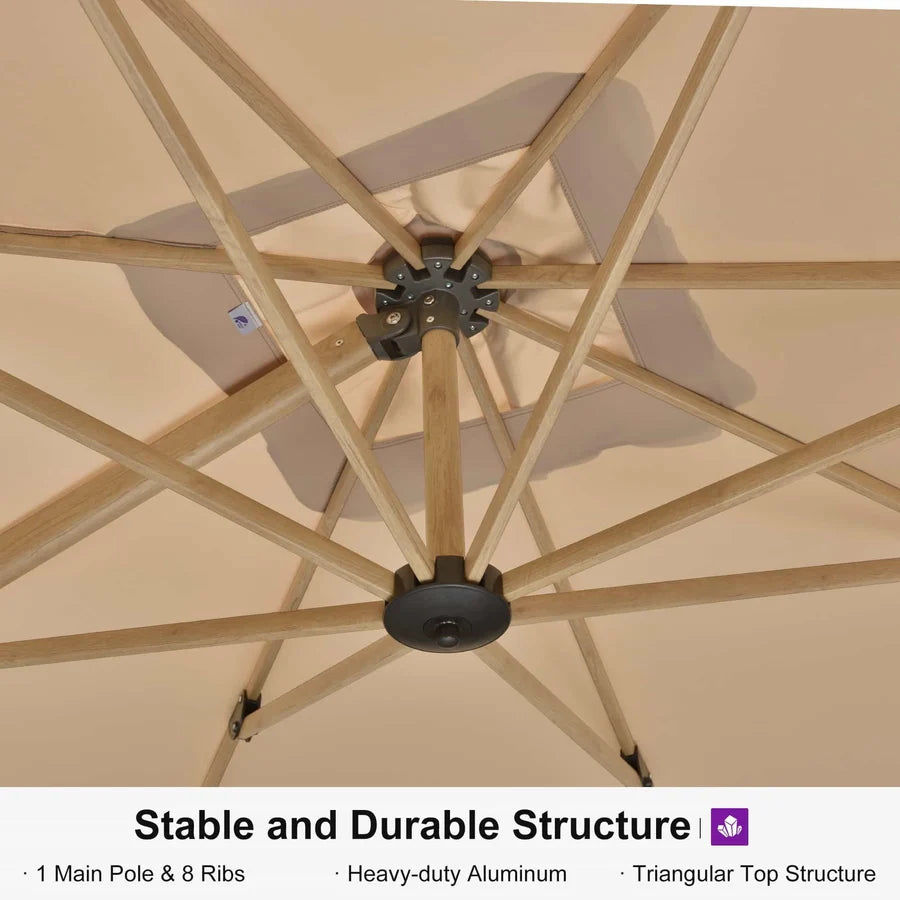 PURPLE LEAF Wood Grain Cantilever Patio Umbrella Aluminum Outdoor Umbrellas