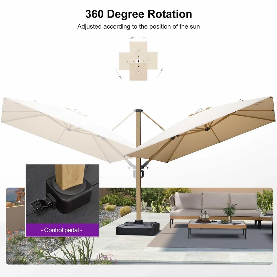 PURPLE LEAF Wood Grain Cantilever Patio Umbrella Aluminum Outdoor Umbrellas