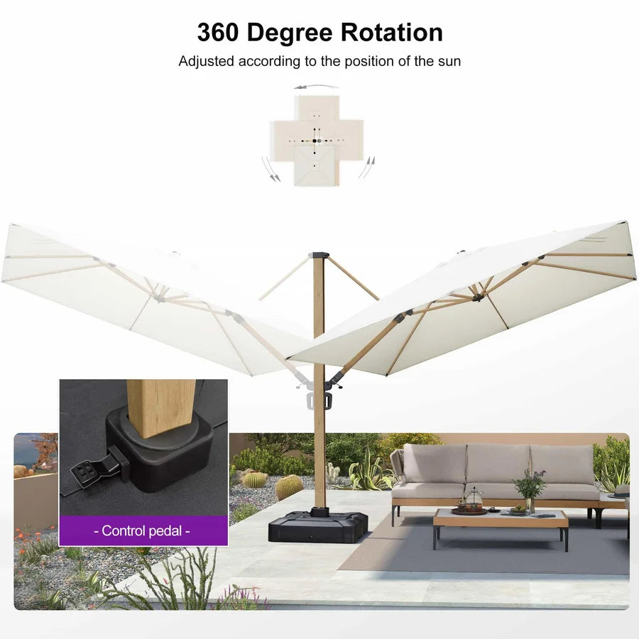 PURPLE LEAF Wood Grain Cantilever Patio Umbrella Aluminum Outdoor Umbrellas