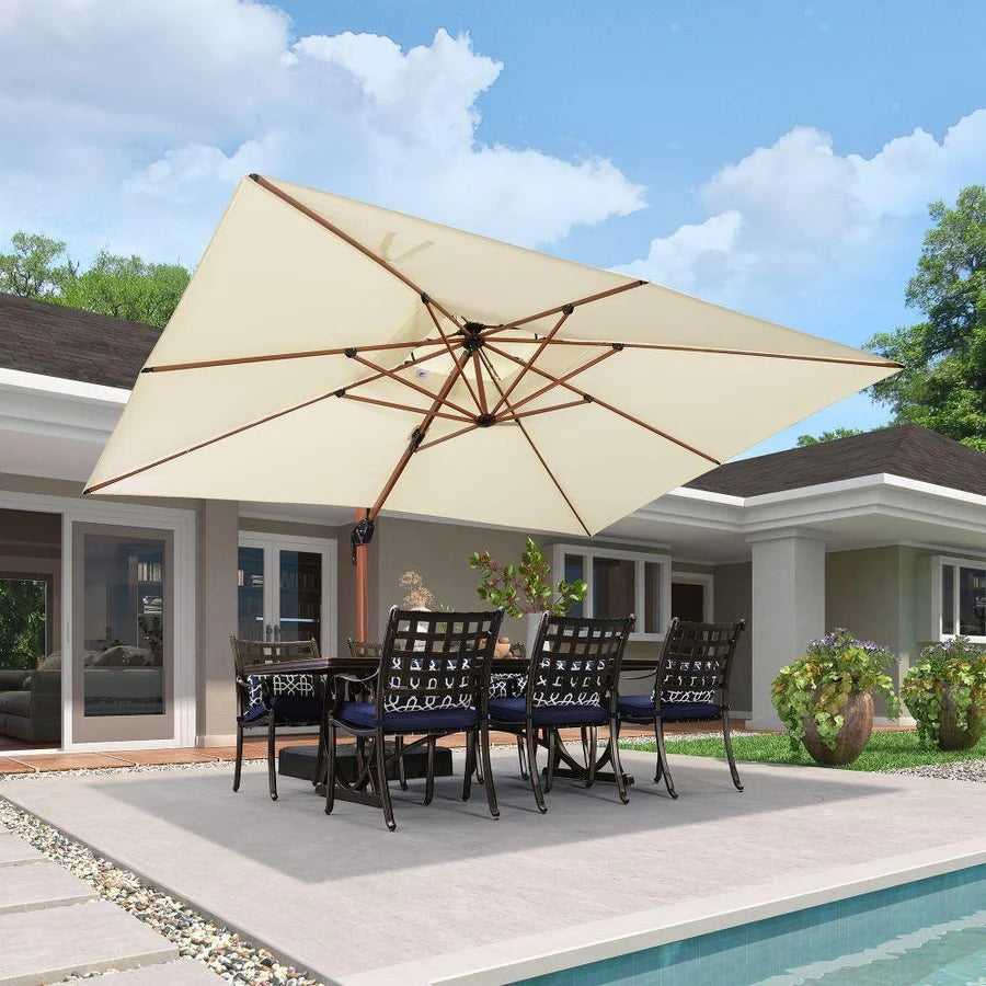 PURPLE LEAF Double Top Rectangle Aluminium Umbrellas in Wood Color