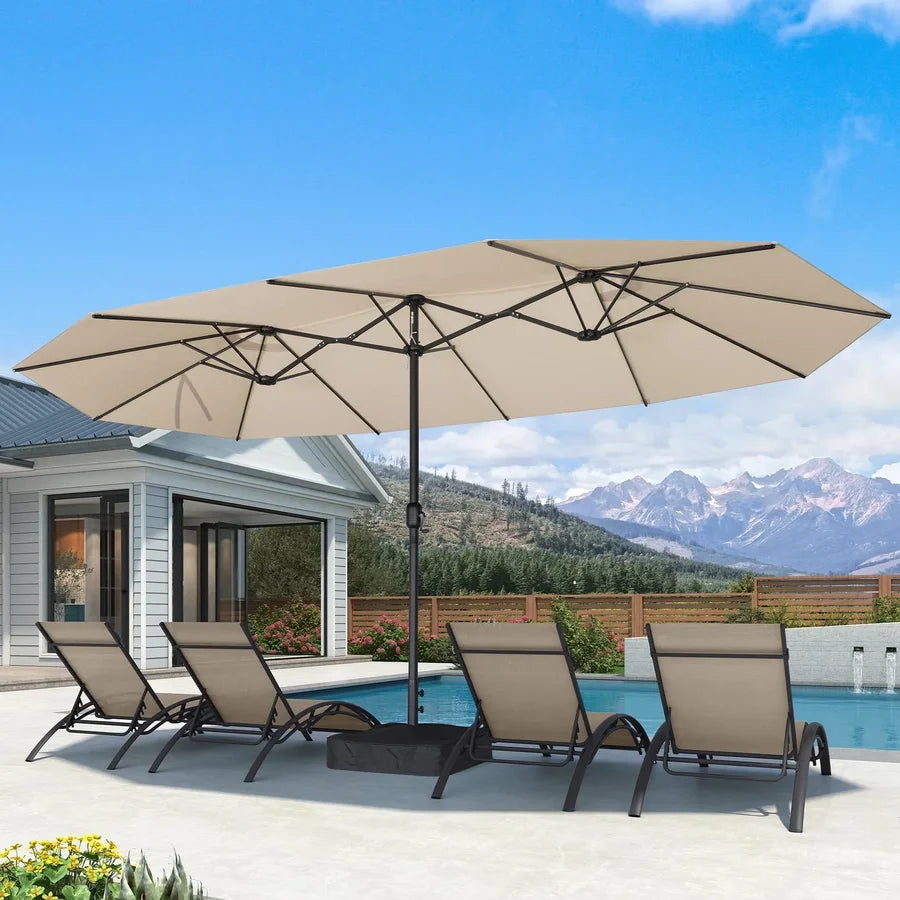 PURPLE LEAF Table Umbrella Double Sided Rectangular Patio Market Umbrella with Base