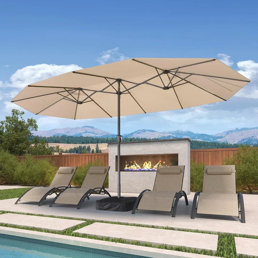 PURPLE LEAF Double-Sided Market Umbrella Large Rectangular Patio Umbrellas with Base