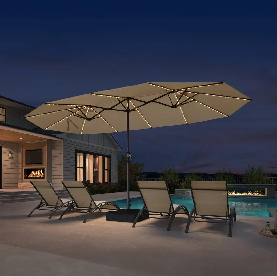PURPLE LEAF Double Sided Patio Umbrella with Light Large Market Umbrellas with Base