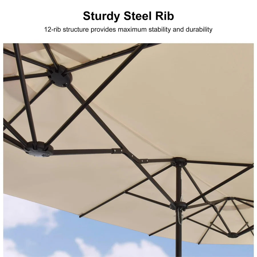 PURPLE LEAF Table Umbrella Double Sided Rectangular Patio Market Umbrella with Base