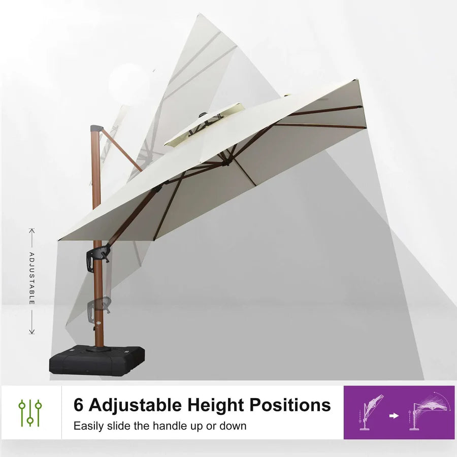 PURPLE LEAF Double Top Square Aluminium Umbrellas in Wood Color