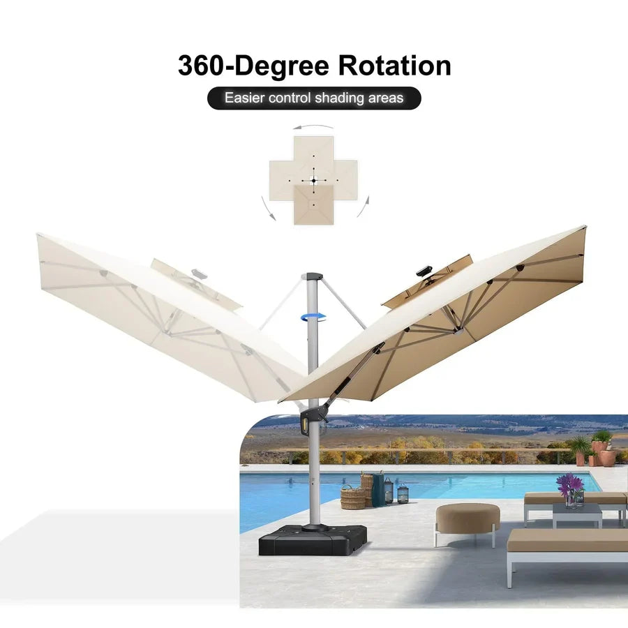 PURPLE LEAF Double Top Square Outdoor LED Umbrellas