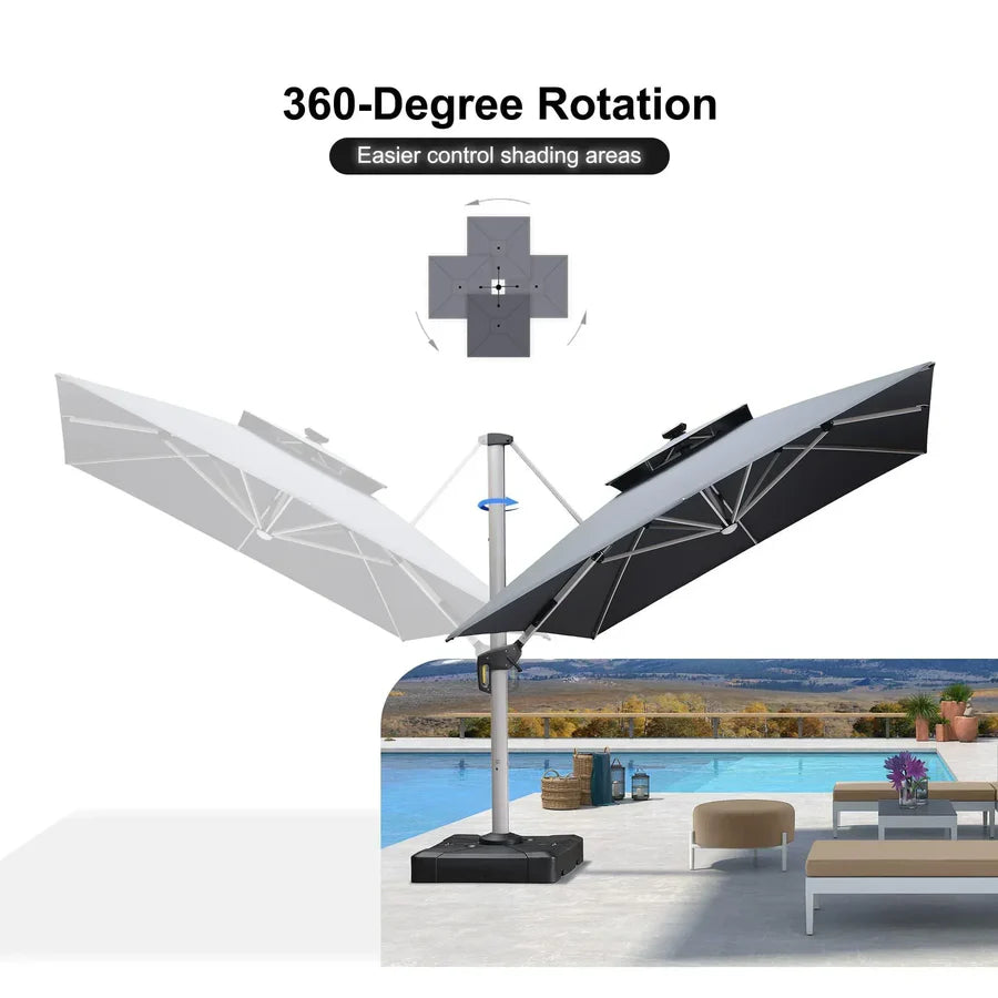 PURPLE LEAF Double Top Square Outdoor LED Umbrellas