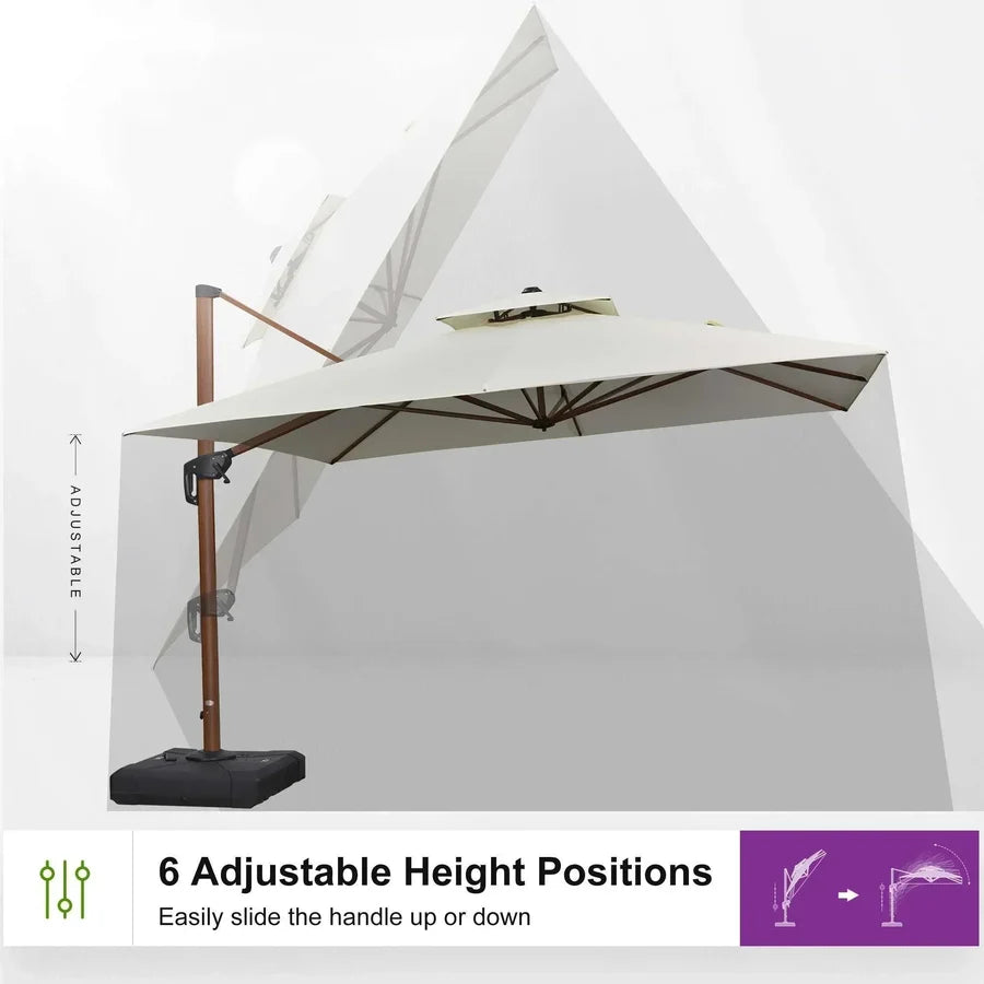 PURPLE LEAF Double Top Square Aluminium Umbrellas in Wood Color