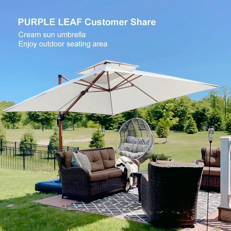 PURPLE LEAF Double Top Square Aluminum Umbrellas in Wood Color
