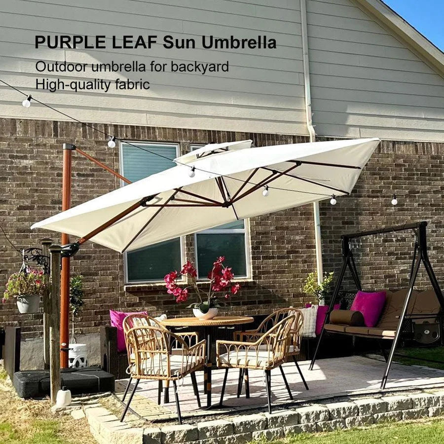PURPLE LEAF Double Top Rectangle Aluminium Umbrellas in Wood Color
