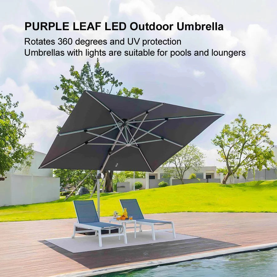 PURPLE LEAF Double Top Square Outdoor LED Umbrellas