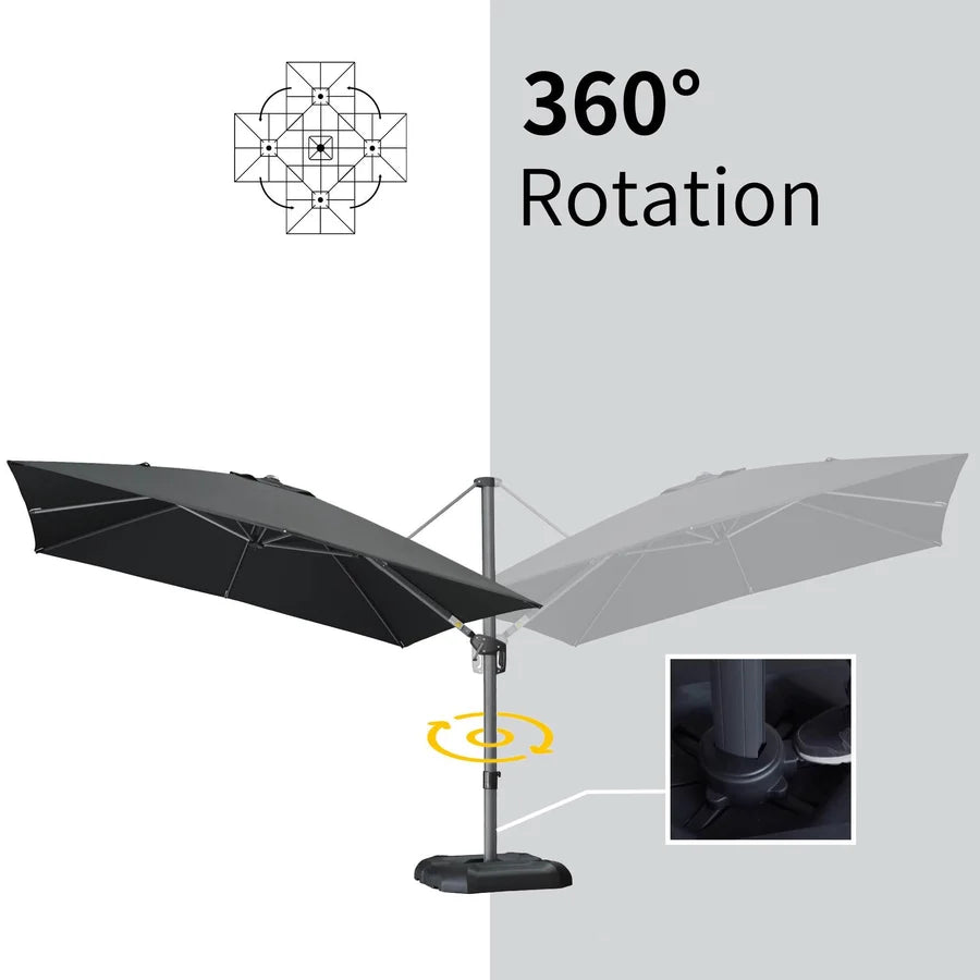 PURPLE LEAF Outdoor Umbrella Square Aluminium Cantilever Umbrella with 360° Rotation for Garden pool beach