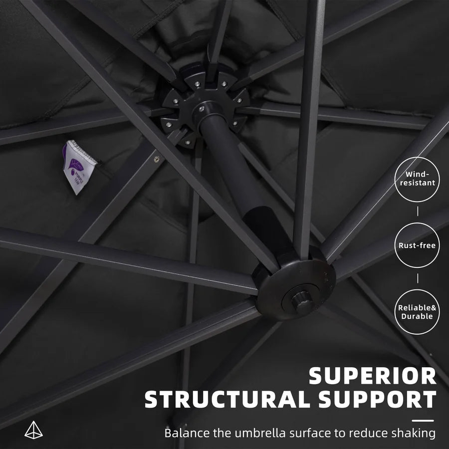 PURPLE LEAF Outdoor Umbrella Square Aluminium Cantilever Umbrella with 360° Rotation for Garden pool beach
