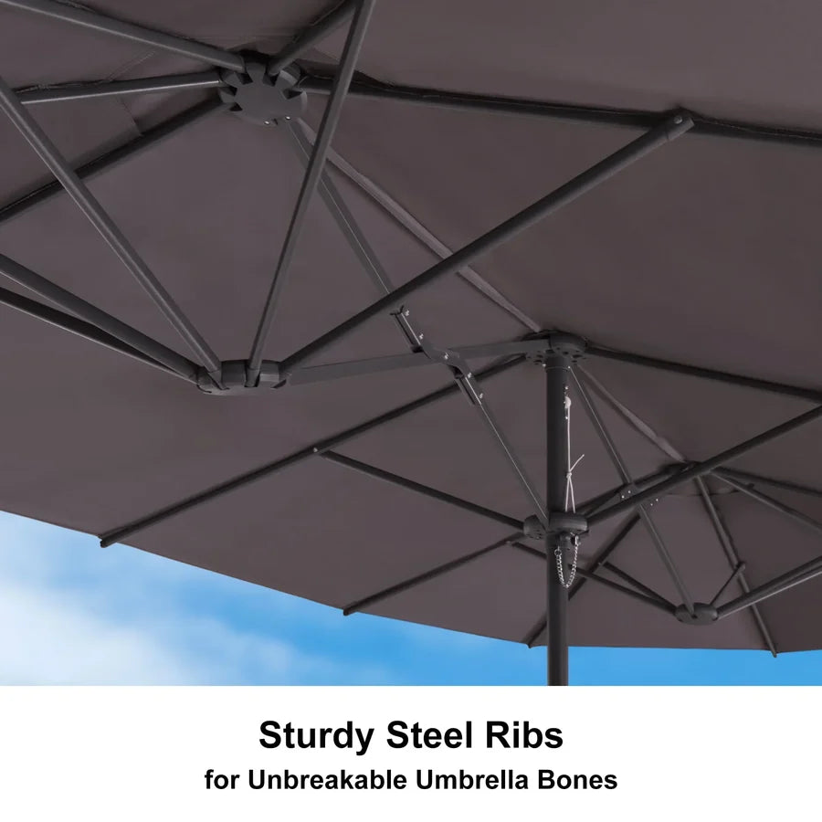 PURPLE LEAF Double-Sided Market Umbrella Large Rectangular Patio Umbrellas with Base