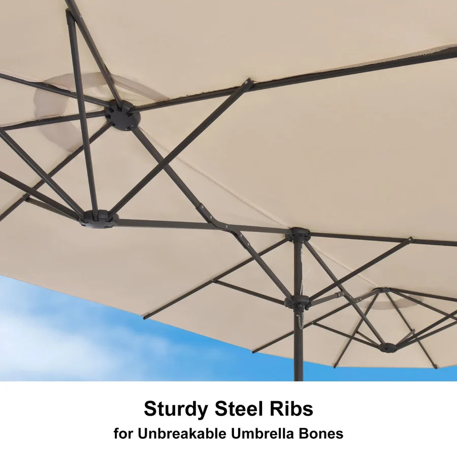 PURPLE LEAF Double-Sided Market Umbrella Large Rectangular Patio Umbrellas with Base