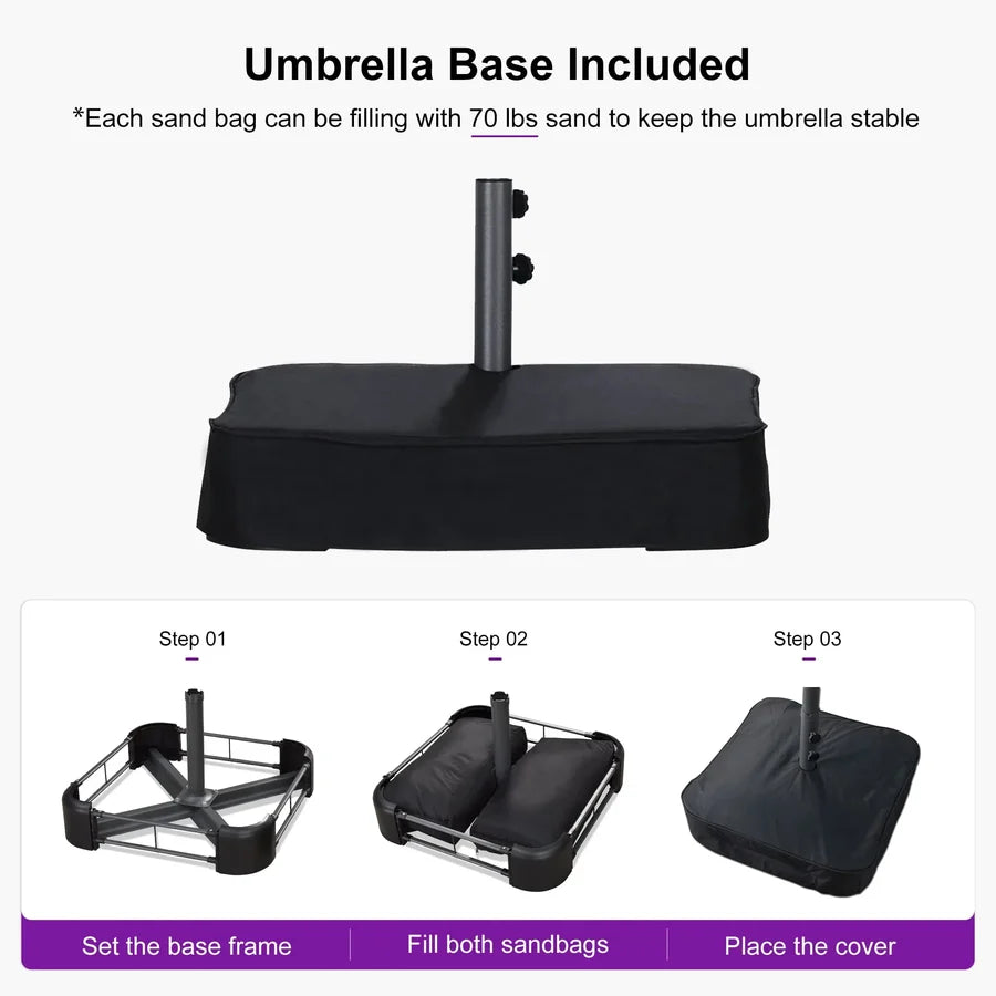 PURPLE LEAF Double-Sided Market Umbrella Large Rectangular Patio Umbrellas with Base