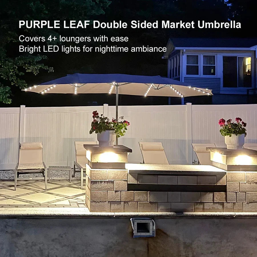 PURPLE LEAF Double Sided Patio Umbrella with Light Large Market Umbrellas with Base