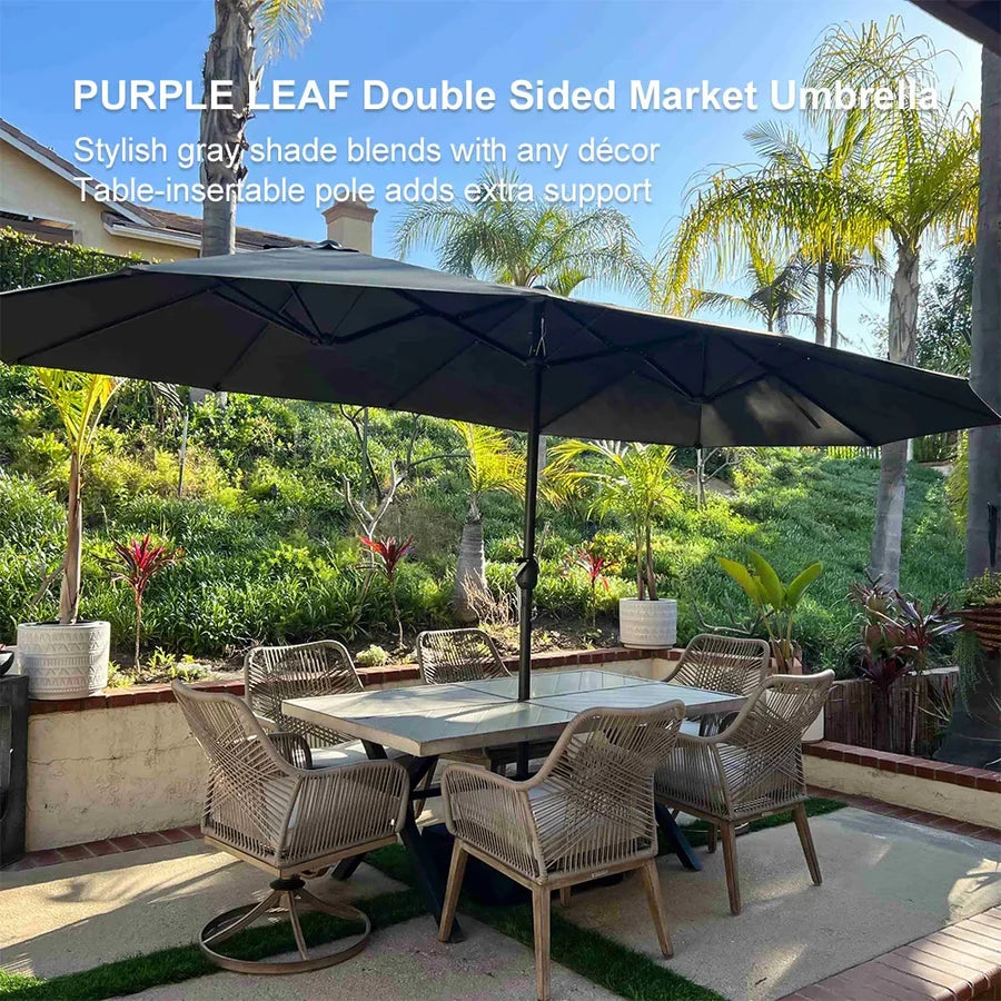 PURPLE LEAF Table Umbrella Double Sided Rectangular Patio Market Umbrella with Base