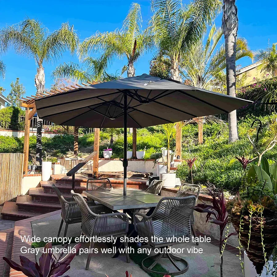 PURPLE LEAF Table Umbrella Double Sided Rectangular Patio Market Umbrella with Base