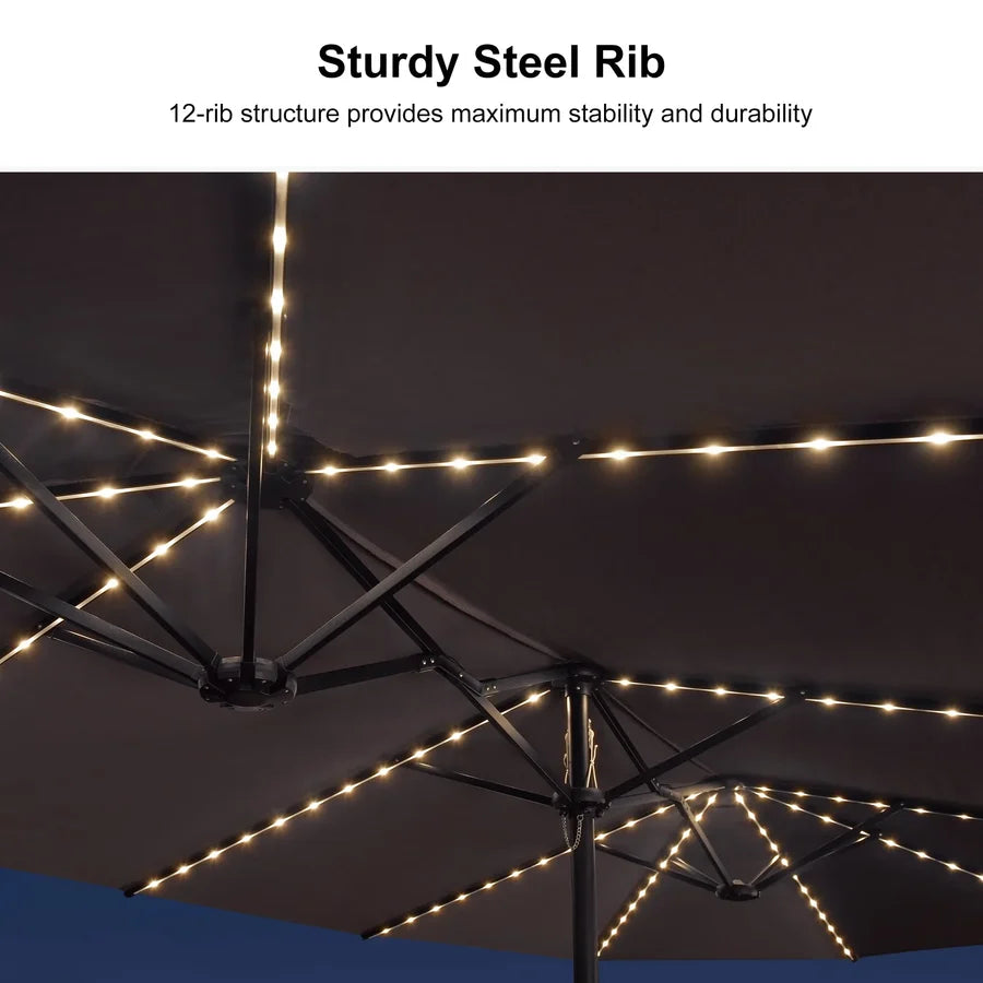 PURPLE LEAF Double Sided Patio Umbrella with Light Large Market Umbrellas with Base