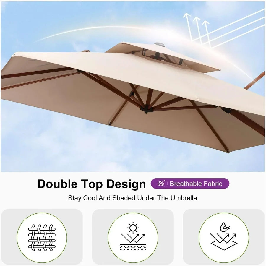 PURPLE LEAF Double Top Square Aluminium Umbrellas in Wood Color