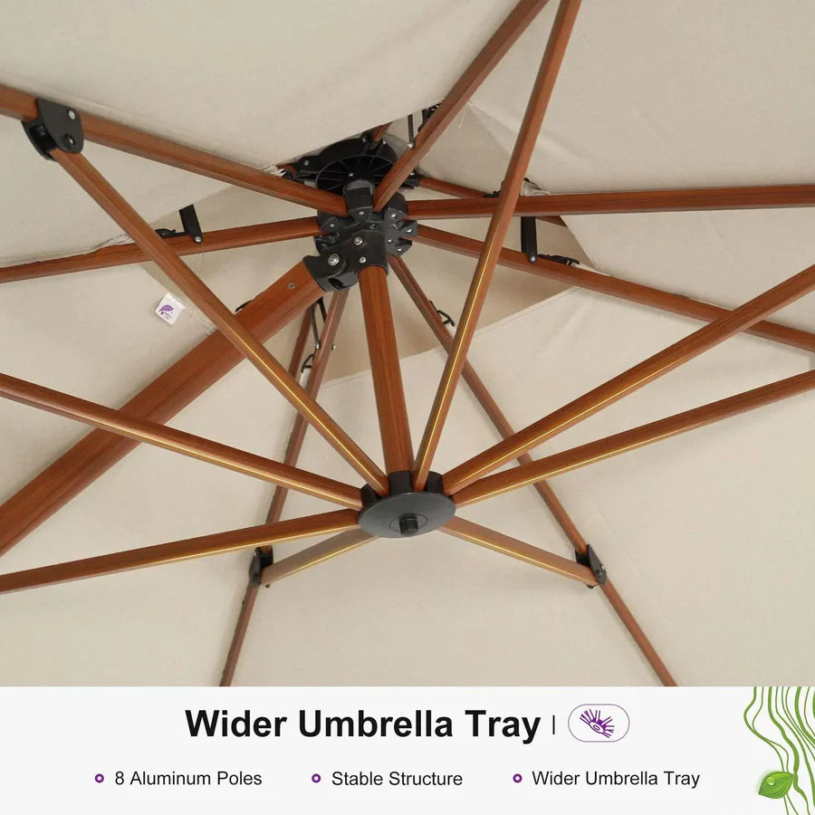 PURPLE LEAF Double Top Rectangle Aluminum Umbrellas in Wood Color