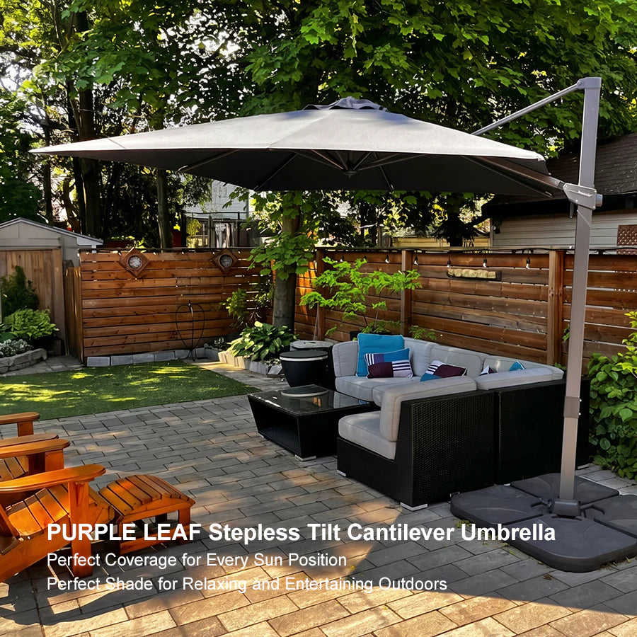 PURPLE LEAF Stepless Tilt Cantilever Umbrella Affordable Outdoor Patio Umbrella