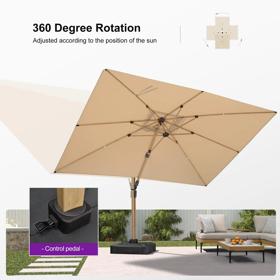 PURPLE LEAF Wood Grain Cantilever Patio Umbrella Aluminum Outdoor Umbrellas