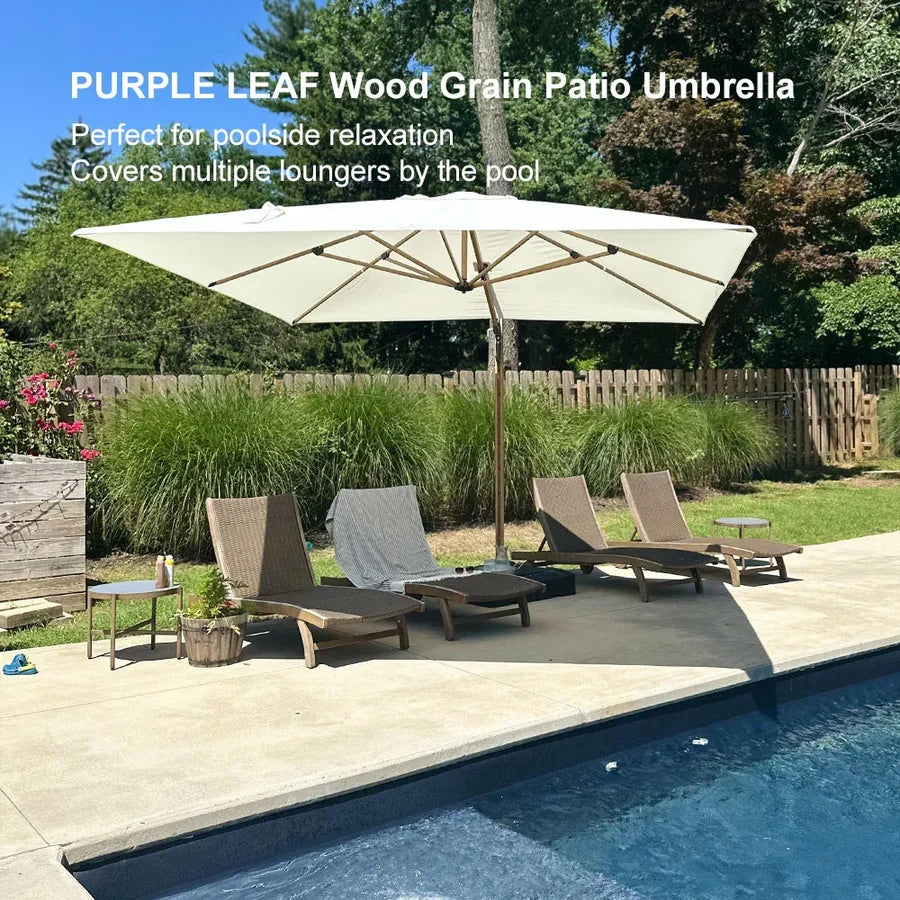 PURPLE LEAF Wood Grain Cantilever Patio Umbrella Aluminum Outdoor Umbrellas