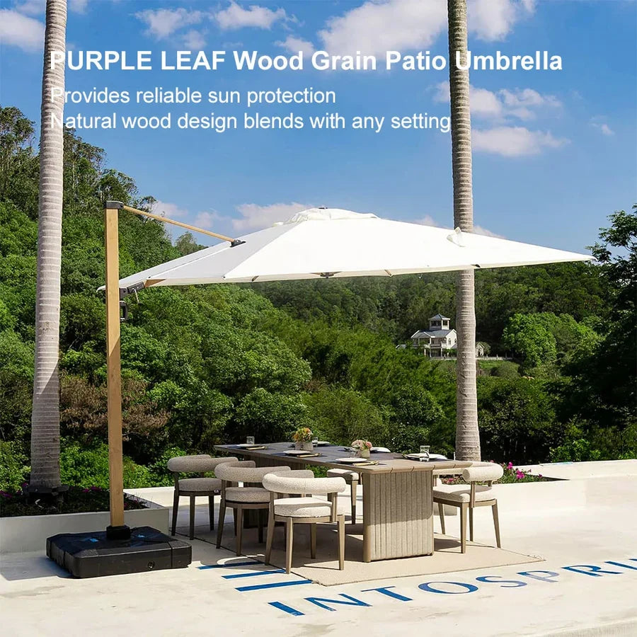 PURPLE LEAF Wood Grain Cantilever Patio Umbrella Aluminum Outdoor Umbrellas