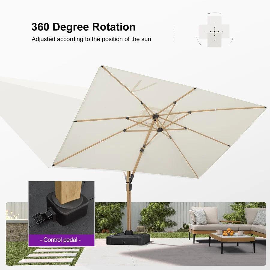 PURPLE LEAF Wood Grain Cantilever Patio Umbrella Aluminum Outdoor Umbrellas