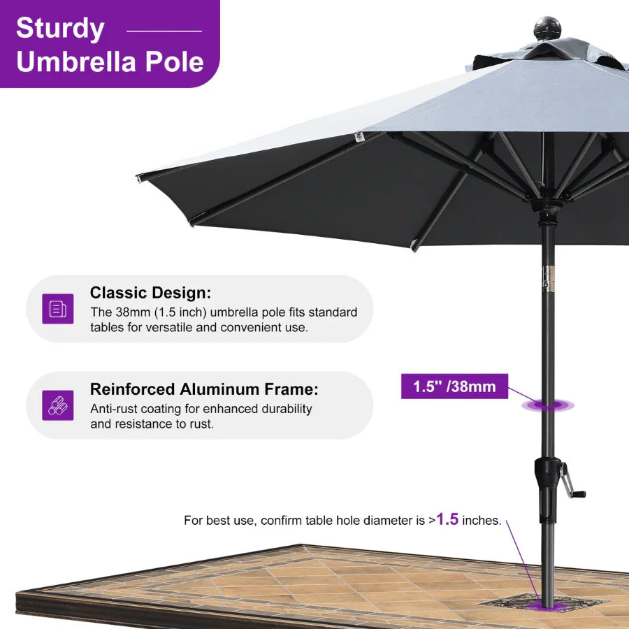 PURPLE LEAF Porch Table Umbrella with Crank and Tilt, Market Patio Umbrella