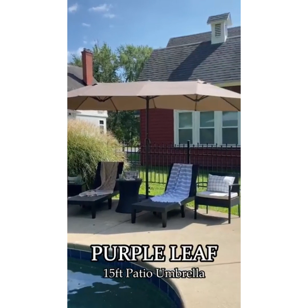 PURPLE LEAF Table Umbrella Double Sided Rectangular Patio Market Umbrella with Base